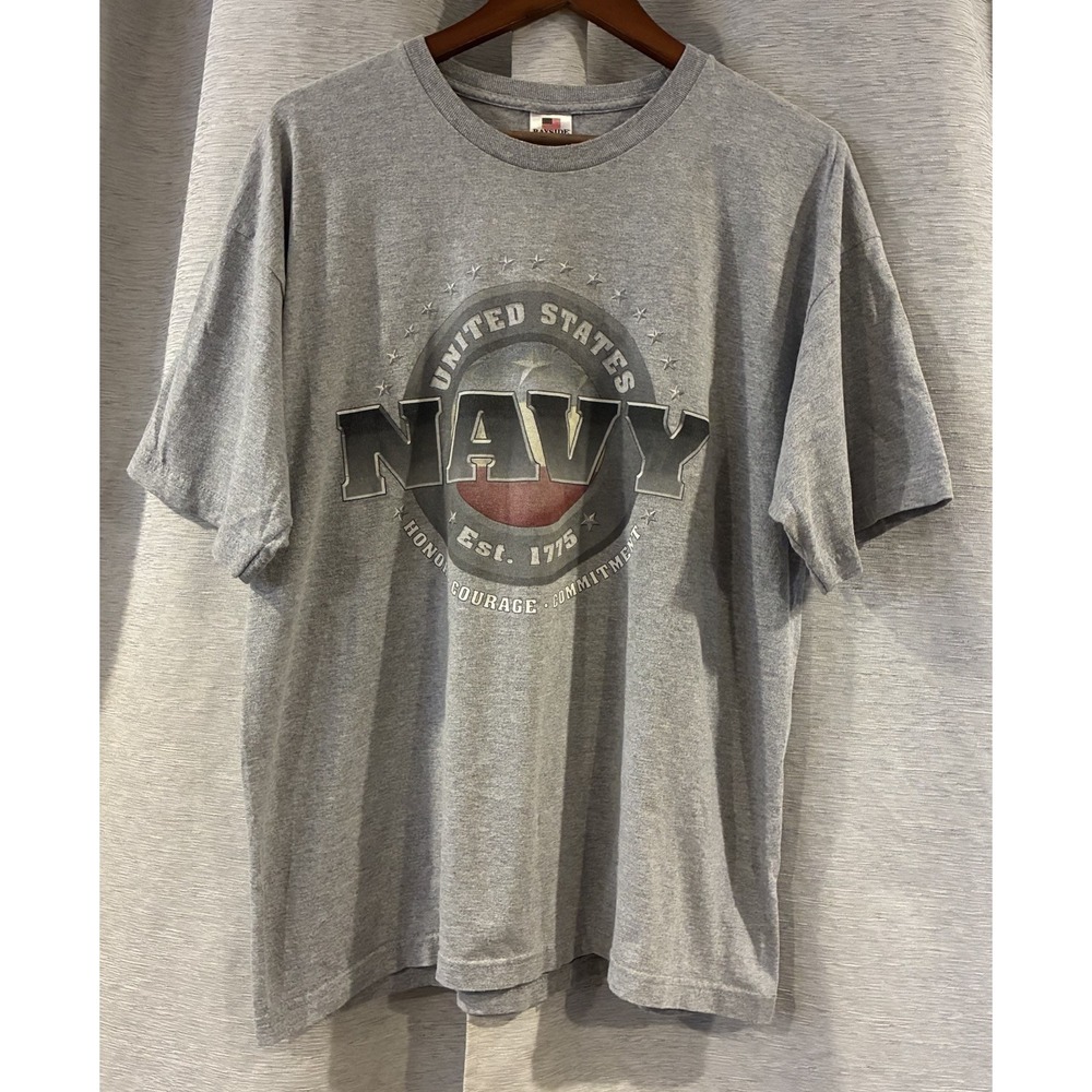 Vintage‎ US Navy Tee Shirt Mens XL Gray Bayside United States Graphic